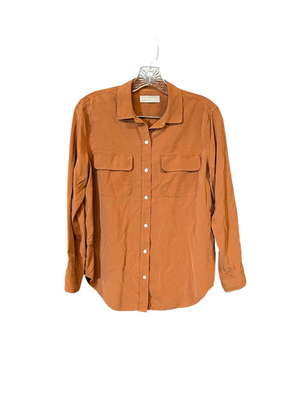 Everlane 100% Silk Button Front Shirt Women’s Size 2 Brown Long Sleeve Collared